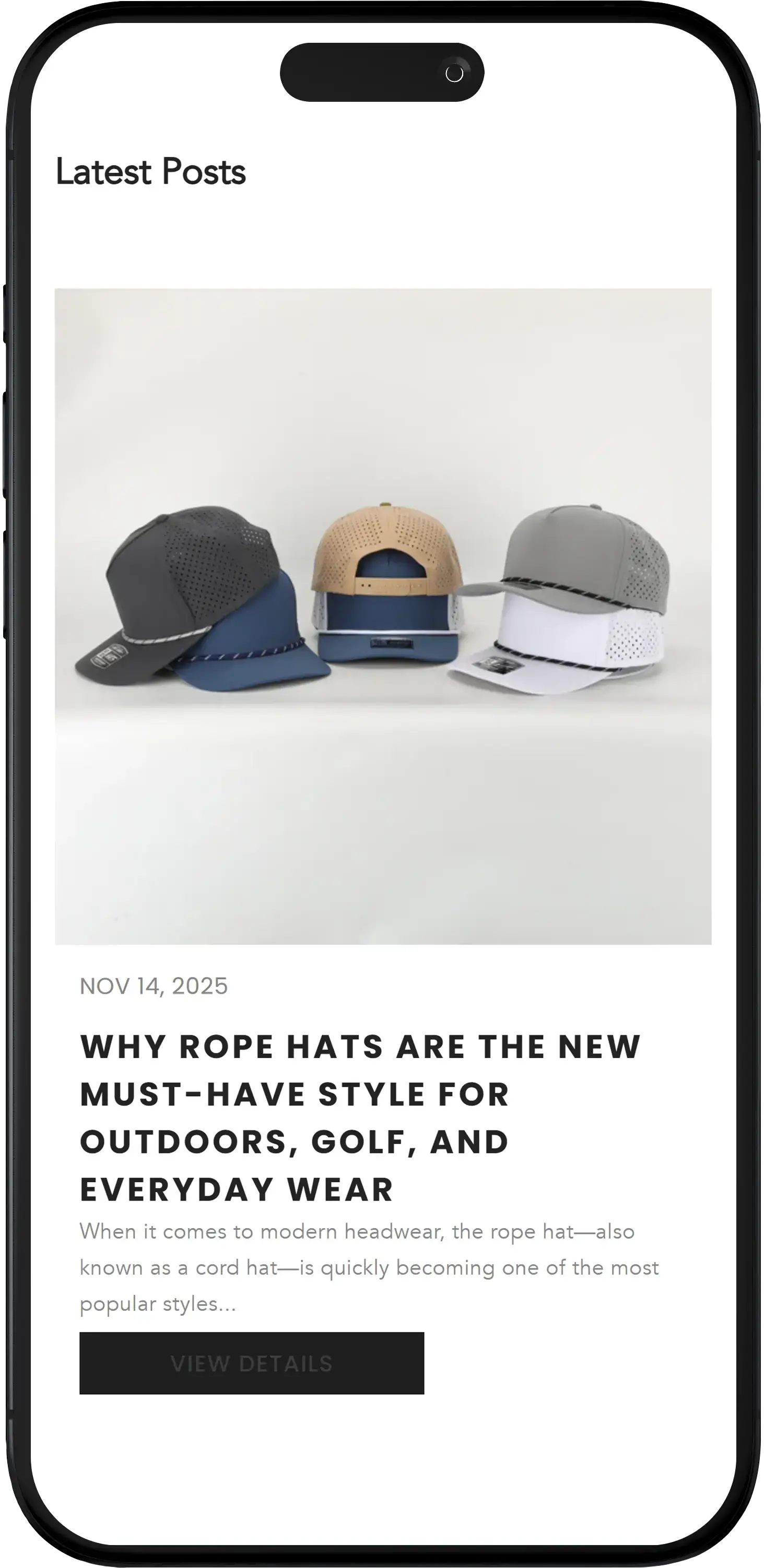 1010 Hats Homepage Mobile View