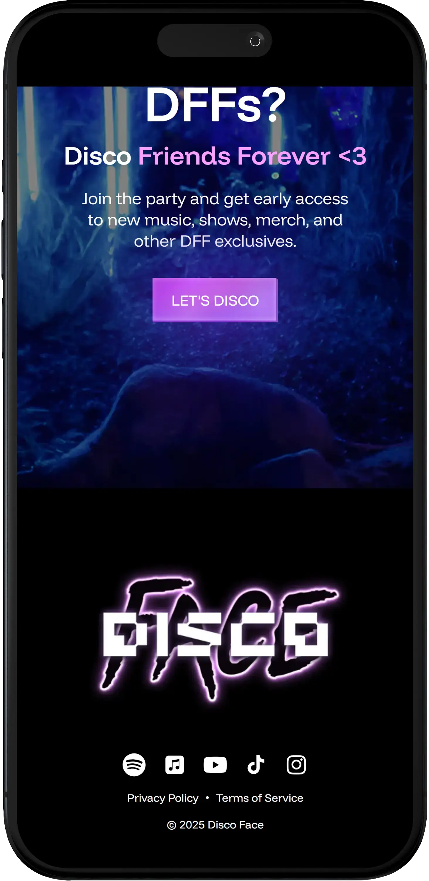 Disco Face Homepage Mobile Image
