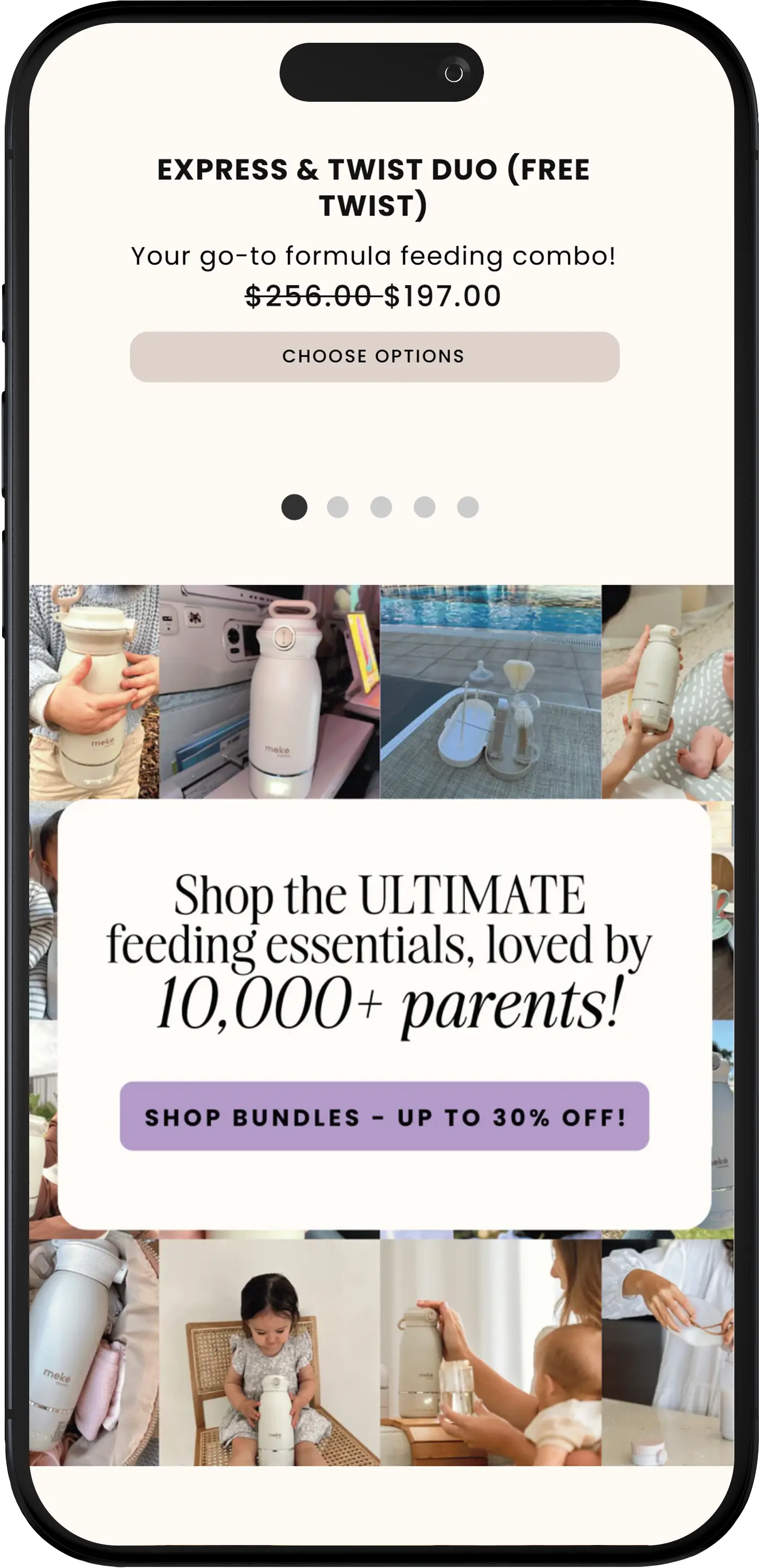 Meke Baby Homepage Mobile View