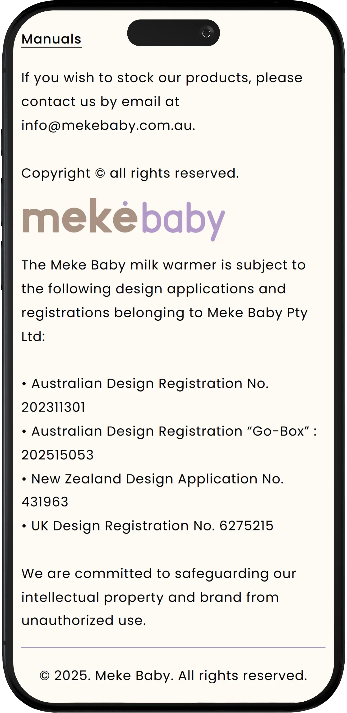 Meke Baby Homepage Mobile View