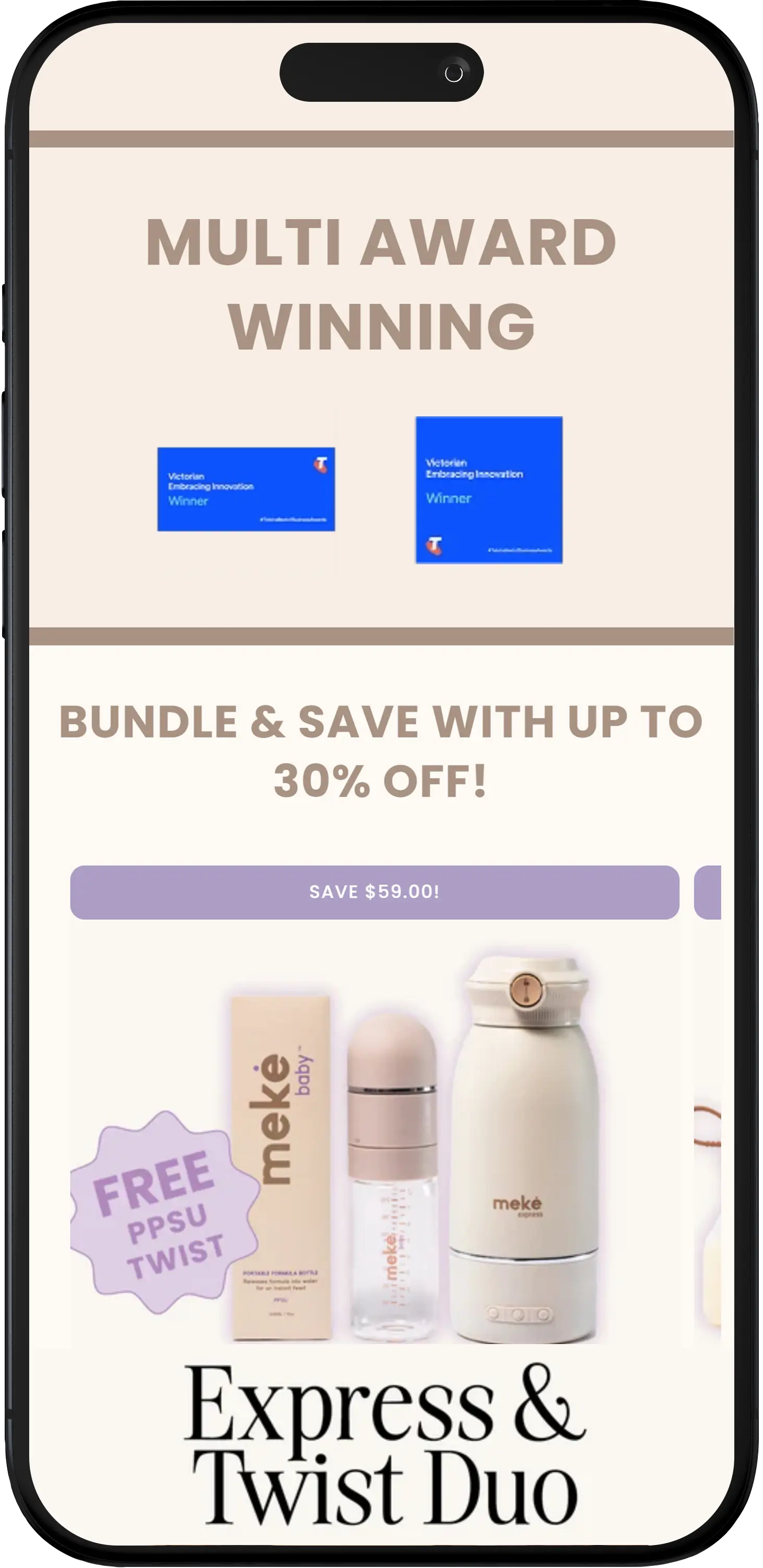 Meke Baby Homepage Mobile View