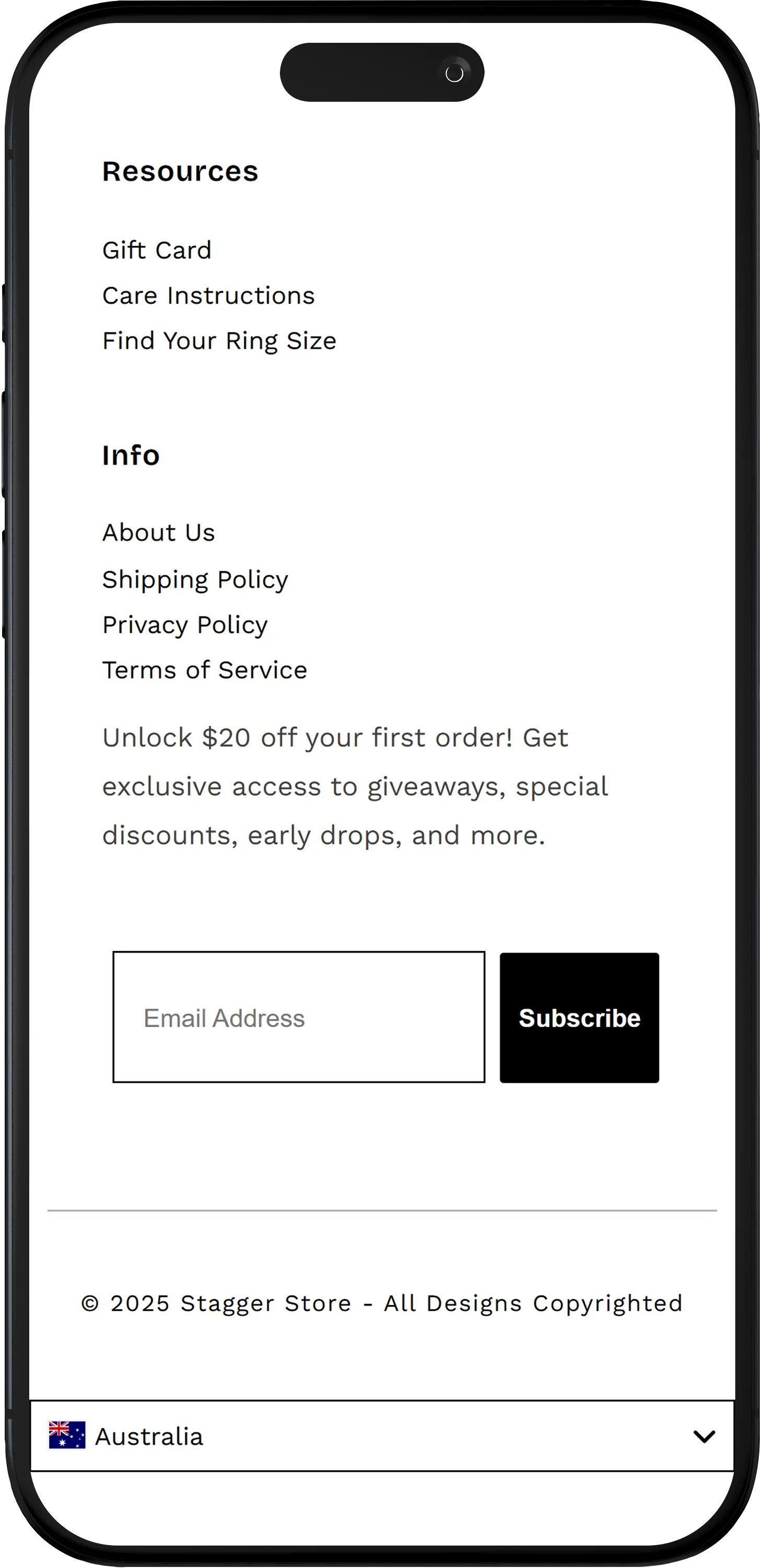 Stagger Homepage Mobile View